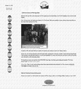 The index page of the Southwestern Ontario Civil War Roundtable's Website